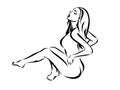 silhouette slender beautiful young woman female beauty body care and figure pattern sketch blank work material template