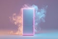 Smart Fridge Silhouette with Glowing Interface on Pastel Background Royalty Free Stock Photo