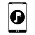 Silhouette smartphone music note digital app Royalty Free Stock Photo