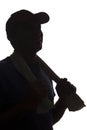 Silhouette smiling young man with towel on neck - isolated, sport Royalty Free Stock Photo