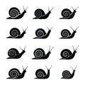 Set of Simple Black Silhouette Snails Royalty Free Stock Photo