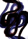 Silhouette of a snake preparing to jump. Calligraphy with wide ink brush on format. Abstraction