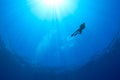 Silhouette of a Snorkeller with sunbeams behind