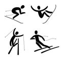 Silhouette of snowboard, snowboarder Alpine downhill skier illustration.