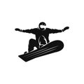 Silhouette of a snowboarder on the snowboard free rider jumping in the air, extreme snowboarding sport logo mockup Royalty Free Stock Photo
