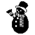 Silhouette of a snowman in a hat and scarf with a broom drawn by squares, pixels. Vector illustration Royalty Free Stock Photo