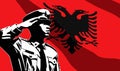 Silhouette of soldier with Albania flag on background. Royalty Free Stock Photo
