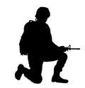 Silhouette of soldier with assault rifle on background. Military service