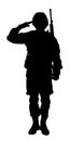 Silhouette of soldier with assault rifle on background. Military service