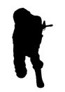 Silhouette of soldier with assault rifle on background. Military service