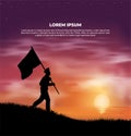 Silhouette Soldier bring flag in sunset background. War background with Soldier bring flag.