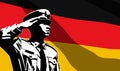 Silhouette of soldier with Germany flag on background.