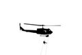 Silhouette Soldiers rappel down to attack from helicopter with warrior beware danger On isolated on White Background