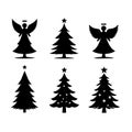 Silhouette Solid Vector Icon Set Of Christmas Tree, Yule, Fir, Tannenbaum, Evergreen, Conifer, Pine, Holiday, Festive Royalty Free Stock Photo