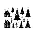 Silhouette Solid Vector Icon Set Of Christmas Tree, Yule, Fir, Tannenbaum, Evergreen, Conifer, Pine, Holiday, Festive Royalty Free Stock Photo