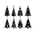 Silhouette Solid Vector Icon Set Of Christmas Tree, Yule, Fir, Tannenbaum, Evergreen, Conifer, Pine, Holiday, Festive Royalty Free Stock Photo