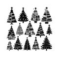 Silhouette Solid Vector Icon Set Of Christmas Tree, Yule, Fir, Tannenbaum, Evergreen, Conifer, Pine, Holiday, Festive Royalty Free Stock Photo