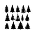 Silhouette Solid Vector Icon Set Of Christmas Tree, Yule, Fir, Tannenbaum, Evergreen, Conifer, Pine, Holiday, Festive Royalty Free Stock Photo