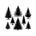 Silhouette Solid Vector Icon Set Of Christmas Tree, Yule, Fir, Tannenbaum, Evergreen, Conifer, Pine, Holiday, Festive Royalty Free Stock Photo