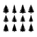 Silhouette Solid Vector Icon Set Of Christmas Tree, Yule, Fir, Tannenbaum, Evergreen, Conifer, Pine, Holiday, Festive Royalty Free Stock Photo