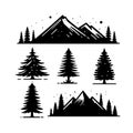 Silhouette Solid Vector Icon Set Of Christmas Tree, Yule, Fir, Tannenbaum, Evergreen, Conifer, Pine, Holiday, Festive Royalty Free Stock Photo