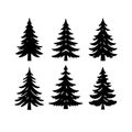 Silhouette Solid Vector Icon Set Of Christmas Tree, Yule, Fir, Tannenbaum, Evergreen, Conifer, Pine, Holiday, Festive