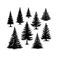 Silhouette Solid Vector Icon Set Of Christmas Tree, Yule, Fir, Tannenbaum, Evergreen, Conifer, Pine, Holiday, Festive