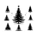 Silhouette Solid Vector Icon Set Of Christmas Tree, Yule, Fir, Tannenbaum, Evergreen, Conifer, Pine, Holiday, Festive