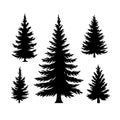 Silhouette Solid Vector Icon Set Of Christmas Tree, Yule, Fir, Tannenbaum, Evergreen, Conifer, Pine, Holiday, Festive