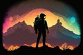 Silhouette of a space explorer on a futuristic planet , created with Generative AI technology