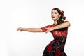 Spanish girl flamenco dancer on a light background. free space for your text Royalty Free Stock Photo