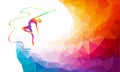 Silhouette of spectrum color gymnastic girl with ribbon