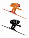 Silhouette of speed skier, vector draw Royalty Free Stock Photo