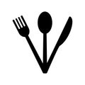 Silhouette spoon, fork, knife in shape of fan. Outline icon of kitchenware. Black simple illustration for dinner, eating food, Royalty Free Stock Photo