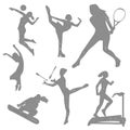 Silhouette of sports girls, sport icons, silhouette of a girl, linear art, vector illustration, eps 10 Royalty Free Stock Photo