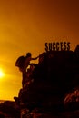 Silhouette sporty woman on the cliff for success Royalty Free Stock Photo