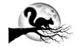 Silhouette of a squirrel on a bare tree branch with a full moon i Royalty Free Stock Photo