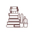 Silhouette of stack of books with houseplant Royalty Free Stock Photo