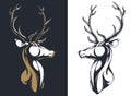 Silhouette stag buck elk deer head antlers majestic portrait isolated vector logo emblem mascot insignia Royalty Free Stock Photo