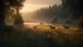 Silhouette stag grazes in tranquil autumn meadow generated by AI Royalty Free Stock Photo