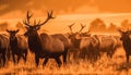 Silhouette stag grazing in meadow at sunset, nature beauty generated by AI Royalty Free Stock Photo