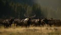 Silhouette stag standing in foggy wilderness area generated by AI Royalty Free Stock Photo