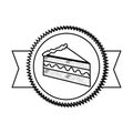 Silhouette stamp sticker with piece of cake with cream and ribbon Royalty Free Stock Photo