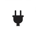 Silhouette of a standard electrical plug with two parallel prongs and a rounded base. The