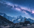 Silhouette of a standing man and Milky Way at night in Nepal Royalty Free Stock Photo