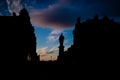 Silhouette of Statue and buildings in George Street, located in Edinburghs New Town, against a dark blue sky during Royalty Free Stock Photo