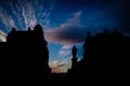 Silhouette of Statue and buildings in George Street, located in Edinburghs New Town, against a dark blue sky during Royalty Free Stock Photo