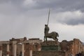 The silhouette of a statue of a Centaur, at the ruins of the ancient Roman city of Pompeii