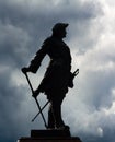 Silhouette of the statue of Peter 1 in Peterhof lower garden, St