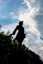 Silhouette of the statue of Peter 1 in Peterhof lower garden, St